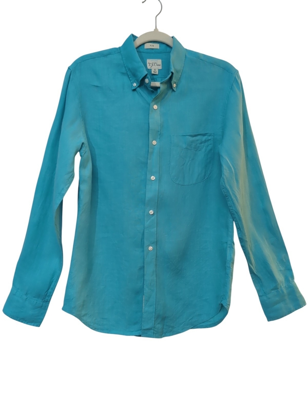 J.Crew Irish Linen Button Down Shirt Men’s Small Turquoise Slim Fit Long Sleeve